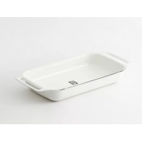 ราคา ถาดขนมเหลี่ยม มีหู เคลือบ Enamel 25x14x4 ซม. ขาว