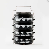ราคา ปิ่นโตเคลือบสีEnamel 14 ซม. 4 ชั้น สามเหลี่ยมขาว ชอบชะมัด