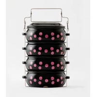 ราคา ปิ่นโตเคลือบสีEnamel 14 ซม. 4 ชั้น จุดชมพู ชอบชะมัด