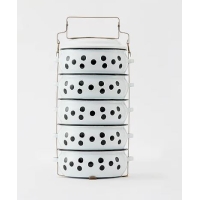ราคา ปิ่นโตเคลือบสีEnamel 14 ซม. 5 ชั้น ลายจุดดำ ชอบชะมัด