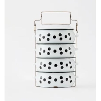 ราคา ปิ่นโตเคลือบสีEnamel 14 ซม. 4 ชั้น ลายจุดดำ ชอบชะมัด