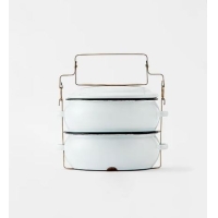 ราคา ปิ่นโตเคลือบสีEnamel 14 ซม. 2 ชั้น ขาว ชอบชะมัด