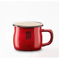 ราคา แก้วน้ำมีหูเคลือบ Enamel 8 ซม. ก้นปล่องแดง