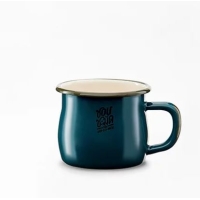 ราคา แก้วน้ำมีหูเคลือบ Enamel 8 ซม. ก้นปล่องน้ำเงิน