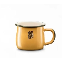 ราคา " แก้วน้ำมีหูเคลือบ Enamel 8 ซม. ก้นปล่อง เหลือง"