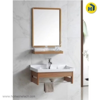 ราคา Homeonetech อ่างล้างหน้า พร้อมเคาน์เตอร์ กระจกเงา ครบชุด ลายไม้ Set-C