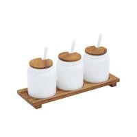 ราคา MYE ชุดโถเครื่องปรุงพร้อมฐานไม้ (ไม้จามจุรีและโถพอร์ซเล (Y010052)