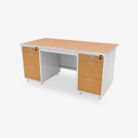 ราคา โต๊ะทำงาน ลิ้นชักซ้าย-ขวา หน้าโต๊ะปิดผิวพีวีซีลายไม้ สีเบจ ขนาด 1.6 เมตร Luckyworld รุ่น DP-52 (Y017028)