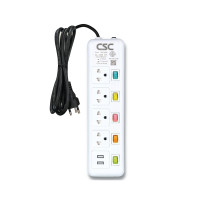 ราคา รางปลั๊กไฟ มอก ColorSwitch 5สวิตช์ 4ช่อง 2USB 5ม CSC AS155UCS-5m (Y084707)
