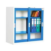 ราคา ตู้บานเลื่อนกระจก 3 ฟุต (มอก.) SMARTFORM SD-023T สีขาวสลับน้ำเงิน (Y090973)