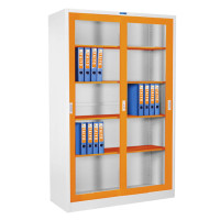 ราคา ตู้บานเลื่อนสูงกระจก 4 ฟุต (มอก.353-2564) SMARTFORM SD-724TG สีWHOขาวสลับส้ม ตู้ (YA00719)