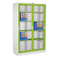 ราคา ตู้บานเลื่อนสูงกระจก 4 ฟุต (มอก.353-2564) SMARTFORM SD-724TG สีWHG ขาวสลับเขียว ตู้ (YA00718)