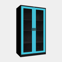 ราคา ตู้เอกสารเหล็กสูง ประตูบานเปิดกระจก (Black Edition) ไอคอนิค MLKO-2 สีดำ-ฟ้า ขนาด 3 ฟุต (YA05490)