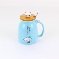 ราคา RRS แก้วเซรามิกลายแมว พร้อมฝาปิดและช้อน อาร์อาร์เอส สีฟ้า ชิ้น (YA05825)