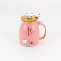 ราคา RRS แก้วเซรามิกลายแมว พร้อมฝาปิดและช้อน อาร์อาร์เอส สีชมพู ชิ้น (YA05826)