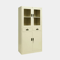 ราคา ตู้เก็บเอกสารทรงสูง บานเปิดกระจกบน-ล่างทึบ มีลิ้นชักกลาง ไอคอนิค ZIN-ZGDH1886 สีครีม (YA06822)