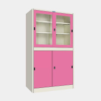 ราคา ตู้เก็บเอกสารบานเลื่อนผสม (บนกระจก-ล่างทึบ) ไอคอนิค MKAS-302 สีขาว-ชมพู 3 ฟุต (YA07121)