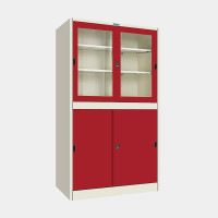 ราคา ตู้เก็บเอกสารบานเลื่อนผสม (บนกระจก-ล่างทึบ) ไอคอนิค MKAS-302 สีขาว-แดง 3 ฟุต (YA07122)