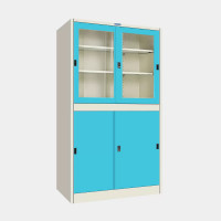 ราคา ตู้เก็บเอกสารบานเลื่อนผสม (บนกระจก-ล่างทึบ) ไอคอนิค MKAS-302 สีขาว-ฟ้า 3 ฟุต (YA07126)