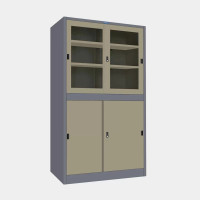 ราคา ตู้เก็บเอกสารบานเลื่อนผสม (บนกระจก-ล่างทึบ) ไอคอนิค MKAS-302 สีเทาสลับ 3 ฟุต (YA07124)