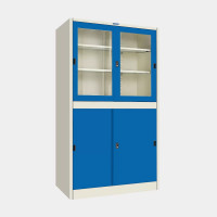 ราคา ตู้เก็บเอกสารบานเลื่อนผสม (บนกระจก-ล่างทึบ) ไอคอนิค MKAS-302 สีขาว-น้ำเงิน 3 ฟุต (YA07125)