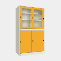 ราคา ตู้เก็บเอกสารบานเลื่อนผสม (บนกระจก-ล่างทึบ) ไอคอนิค MKAS-302 สีขาว-เหลือง 3 ฟุต (YA07129)