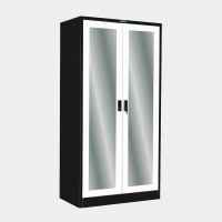 ราคา ตู้เสื้อผ้าเหล็ก ประตูบานเปิดกระจกเงา มือจับฝัง (Black Edition) มี 14 สี ไอคอนิค MWO-312 สีดำ-ขาว 3 ฟุต (YA07230)