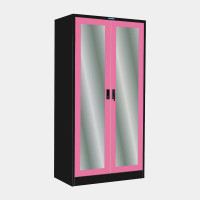 ราคา ตู้เสื้อผ้าเหล็ก ประตูบานเปิดกระจกเงา มือจับฝัง (Black Edition) มี 14 สี ไอคอนิค MWO-312 สีดำ-ชมพู 3 ฟุต (YA07234)
