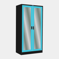 ราคา ตู้เสื้อผ้าเหล็ก ประตูบานเปิดกระจกเงา มือจับฝัง (Black Edition) มี 14 สี ไอคอนิค MWO-312 สีดำ-ฟ้า 3 ฟุต (YA07239)