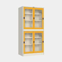 ราคา ตู้เก็บเอกสารบานเลื่อนกระจก (แบ่งบน-ล่าง) ไอคอนิค MKAS-311 สีขาว-เหลือง 3 ฟุต (YA07256)