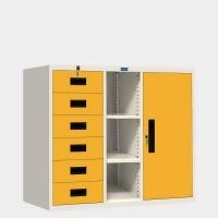 ราคา ตู้เก็บเอกสารบานรวม 1 บานเปิด 6 ลิ้นชัก มีชั้นกลาง ไอคอนิค MR-46 ขาว-เหลือง 4 ฟุต (YA14283)