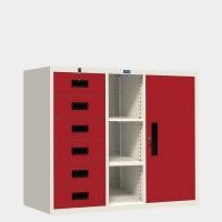 ราคา ตู้เก็บเอกสารบานรวม 1 บานเปิด 6 ลิ้นชัก มีชั้นกลาง ไอคอนิค MR-46 ขาว-แดง 4 ฟุต (YA14286)