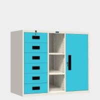 ราคา ตู้เก็บเอกสารบานรวม 1 บานเปิด 6 ลิ้นชัก มีชั้นกลาง ไอคอนิค MR-46 ขาว-ฟ้า 4 ฟุต (YA14294)