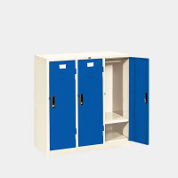 ราคา ตู้ล็อกเกอร์เตี้ย 3 ช่อง มีราวแขวนและแผ่นชั้น ไอคอนิค LK-T3 สีขาว-น้ำเงิน (YA14860)