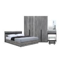 ราคา Furinbox ชุดห้องนอน รุ่นมินิโอ ขนาด 5 ฟุต (เตียง, ตู้เสื้อผ้า 4 บาน, โต๊ะเครื่องแป้งพร้อมสตูล) - สีเทา (YA26594)