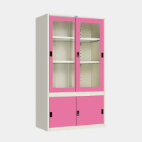 ราคา ICONIC ตู้เก็บเอกสารบานเลื่อนผสม (บนกระจกสูง-ล่างทึบเตี้ย) MKAS-401 สีขาว-ชมพู ขนาด 4 ฟุต (YA31387)
