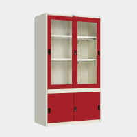 ราคา ICONIC ตู้เก็บเอกสารบานเลื่อนผสม (บนกระจกสูง-ล่างทึบเตี้ย) MKAS-401 สีขาว-แดง ขนาด 4 ฟุต (YA31388)