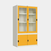 ราคา ICONIC ตู้เก็บเอกสารบานเลื่อนผสม (บนกระจกสูง-ล่างทึบเตี้ย) MKAS-401 สีขาว-เหลือง ขนาด 4 ฟุต (YA31390)