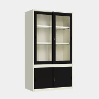 ราคา ICONIC ตู้เก็บเอกสารบานเลื่อนผสม (บนกระจกสูง-ล่างทึบเตี้ย) MKAS-401 สีขาว-ดำ ขนาด 4 ฟุต (YA31397)