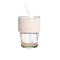 ราคา แก้วใส่น้ำ แก้วกาแฟ พร้อมหลอดแก้ว ฝาปิด (YA42540)