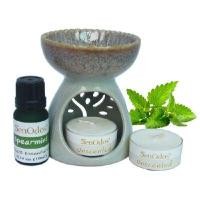 ราคา SENODOS OIL BURNER พร้อม SPEARMINT PURE ESSENTIAL OIL เซรามิค สีเขียว (10 ML + เทียนไขถั่วเหลือง 2 ชิ้น) (YA42754)