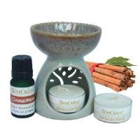 ราคา SENODOS OIL BURNER+ซินนามอน PURE ESSENTIAL OIL 10ML + เตาศิลาดล + เทียนไข (YA42763)