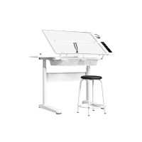 ราคา Desk Space รุ่นใหม่ โต๊ะดราฟเขียนแบบ ปรับระดับความสูงได้ ท็อปกระจกเทมเปอร์กลาส สีขาว (YB69093)