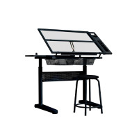 ราคา Desk Space รุ่นใหม่ โต๊ะดราฟเขียนแบบ ปรับระดับความสูงได้ ท็อปกระจกเทมเปอร์กลาส สีดำ (YB69096)