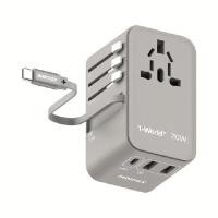 ราคา Momax หัวชาร์จ+หัวแปลงปลั๊กไฟ รุ่น 1-World Travel Adapter 3-Port กำลังไฟ 70W ชาร์จไว GaN พร้อมสาย USB-C ในตัว สีเทา (YB99345)