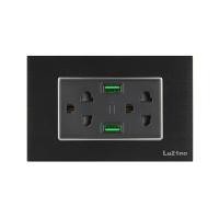 ราคา LUZINO ชุดเต้ารับคู่ มีกราวด์+USB Type A 2 ช่อง รุ่น MLS79-E3USB2A-AL สีดำ (YC04007)
