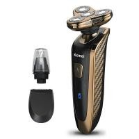 ราคา Kemei เครื่องโกนหนวดไร้สาย 3D ใบมีดคู่ 4 หัวตัด 3 in 1 แบตเตอรี่ลิเที่ยม-ไอออน KM-363 พร้อมที่ตัดขนจมูกและกันจอน กันน้ำได้ 100% IPX7 แถมฟรี!! ถุงผ้าใส่อุปกรณ์เครื่องโกนหนวด– สีทอง (Y082435)