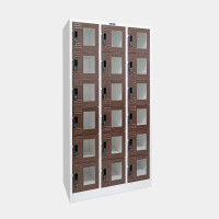 ราคา ตู้ล็อคเกอร์ 18 ช่อง บานกระจก เห็นสิ่งของภายใน ช่องโล่ง มี 15 สี ไอคอนิค MLK-18G สีขาว-น้ำตาล 3 ฟุต (YA07993)