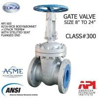 ราคา TOKAI วาล์วประตูน้ำ 14" เหล็กกล้าคาร์บอนหล่อ Gate Valve ANSI Class#300 A216-WCB Body&Bonnet +13%Cr Trim 8# with Stelited Seat Flanged end API 603 - แมนนวล (YA14950)