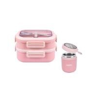 ราคา กล่องอาหาร namiko 2 ชั้น พร้อมถ้วยซุปสเตนเลส Food Grade - Pink [Harajuku Set C] (Y098285)